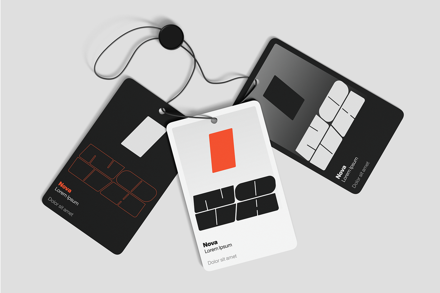 Three branded design mockups with headphones, showing black, white, orange color variations
