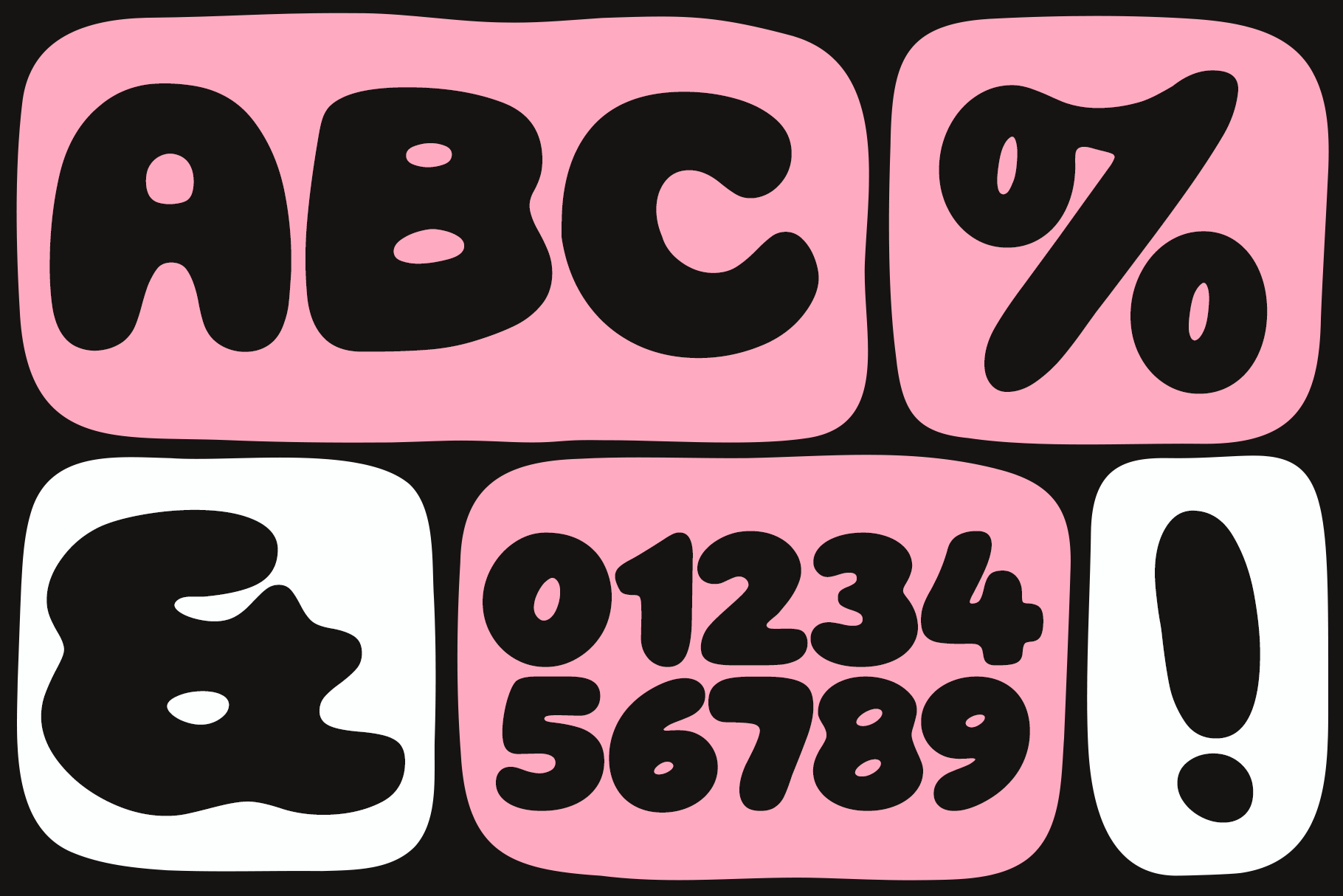 Chunky rounded display font showing uppercase lowercase numbers in pink black
