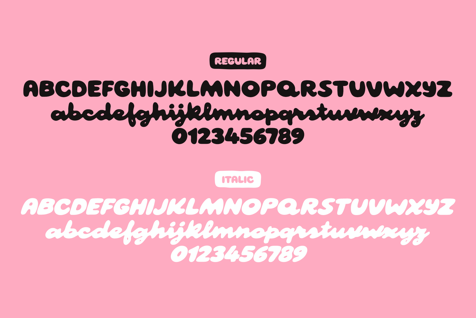 Mollica font family regular italic weights with full character set display