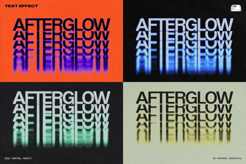 Four color variations of afterglow text effect with gradient fading edges