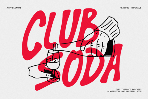 Red playful font spelling club ova with cartoon character holding brush illustration