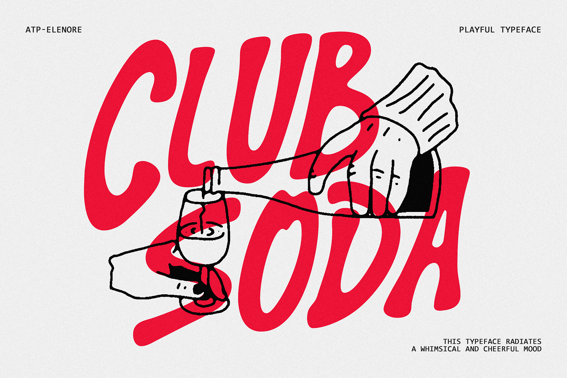 Red playful font spelling club ova with cartoon character holding brush illustration