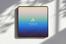 Square tablet showing soft gradient wallpaper from cream through blue to purple