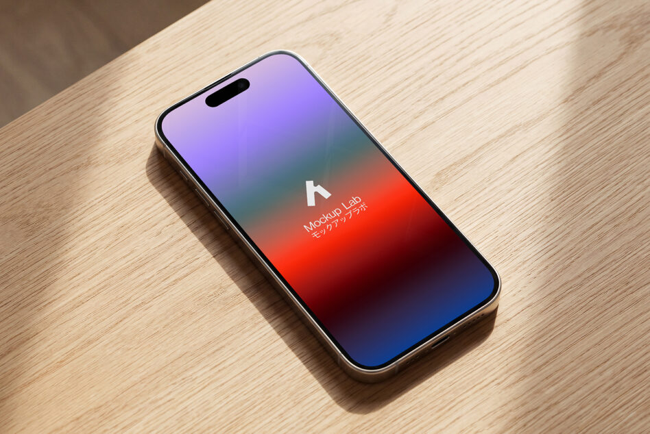 Mobile device mockup displaying red orange pink blue gradient wallpaper