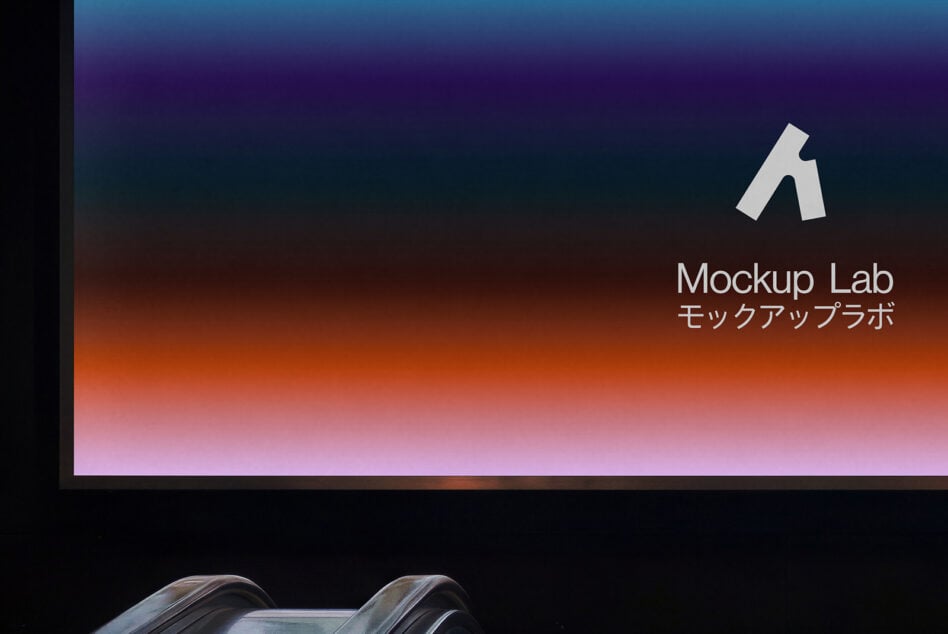 Subway station billboard showing gradient background with Mockup Lab logo