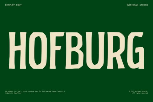 GR Hofburg word rendered large on green background, bold retro style
