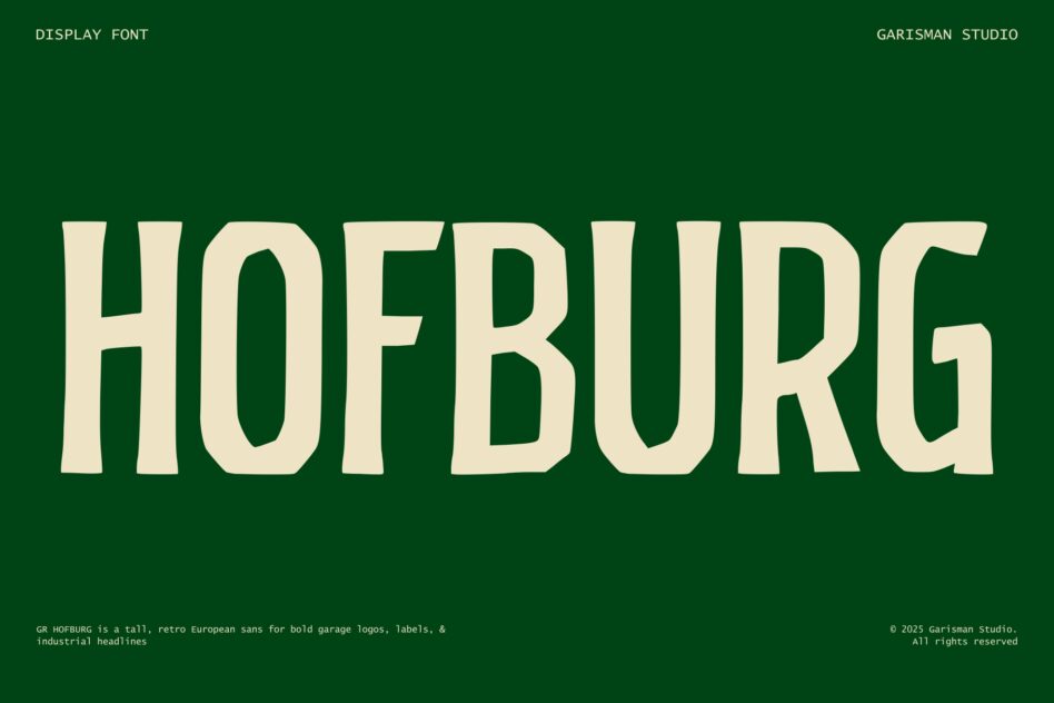 GR Hofburg word rendered large on green background, bold retro style