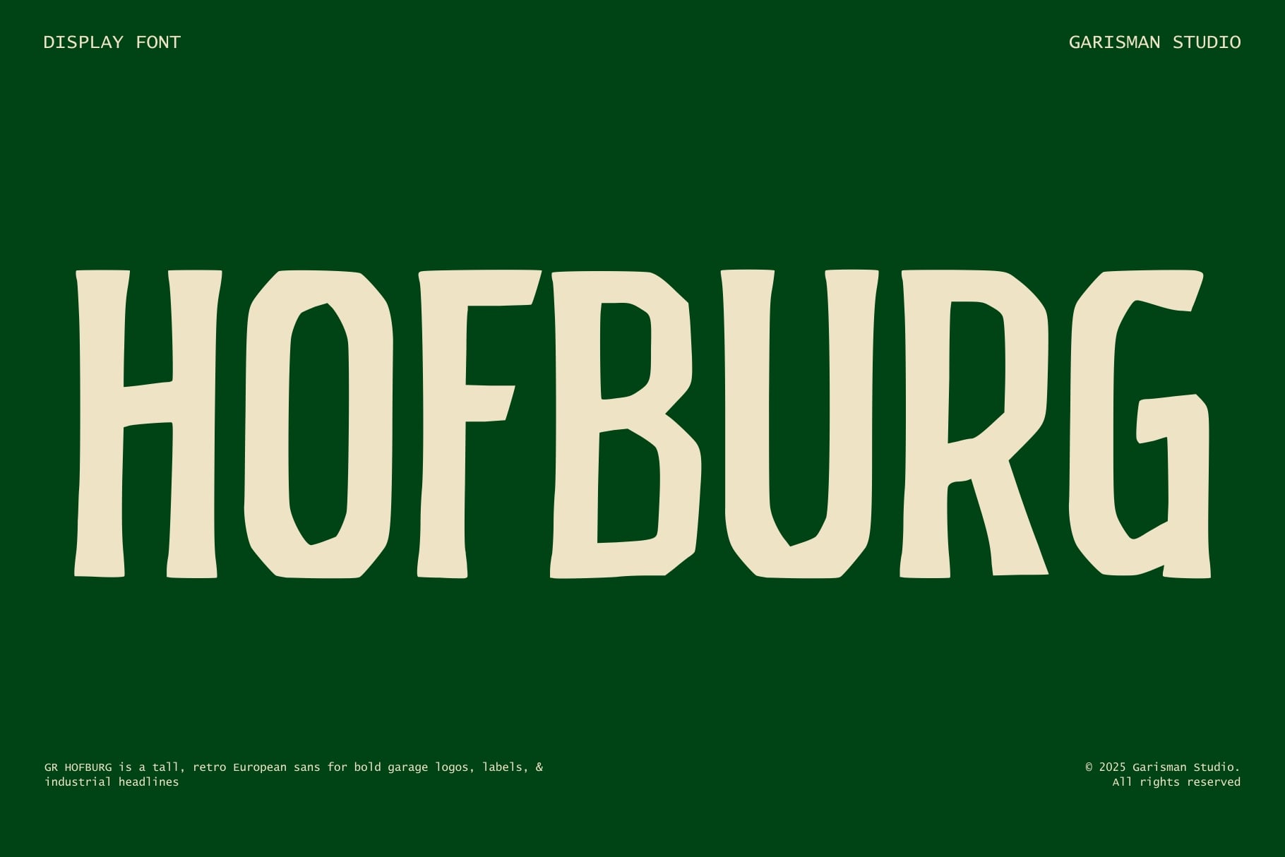 GR Hofburg word rendered large on green background, bold retro style