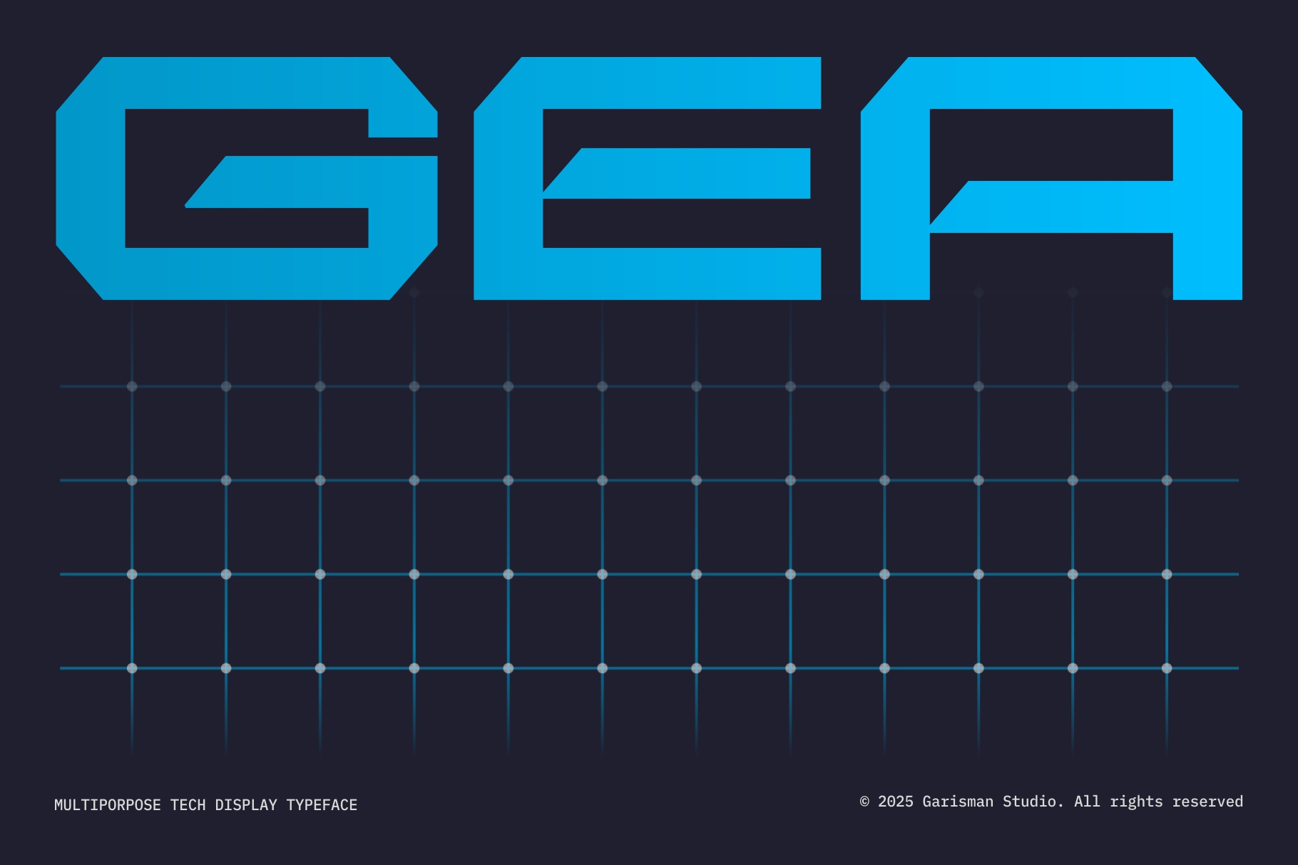 GEA typeface letters shown large with geometric grid overlay underneath