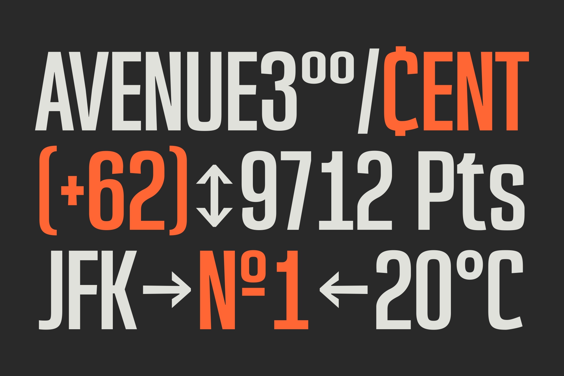 Avenue3 7Cent specs showing font info with orange highlight accents