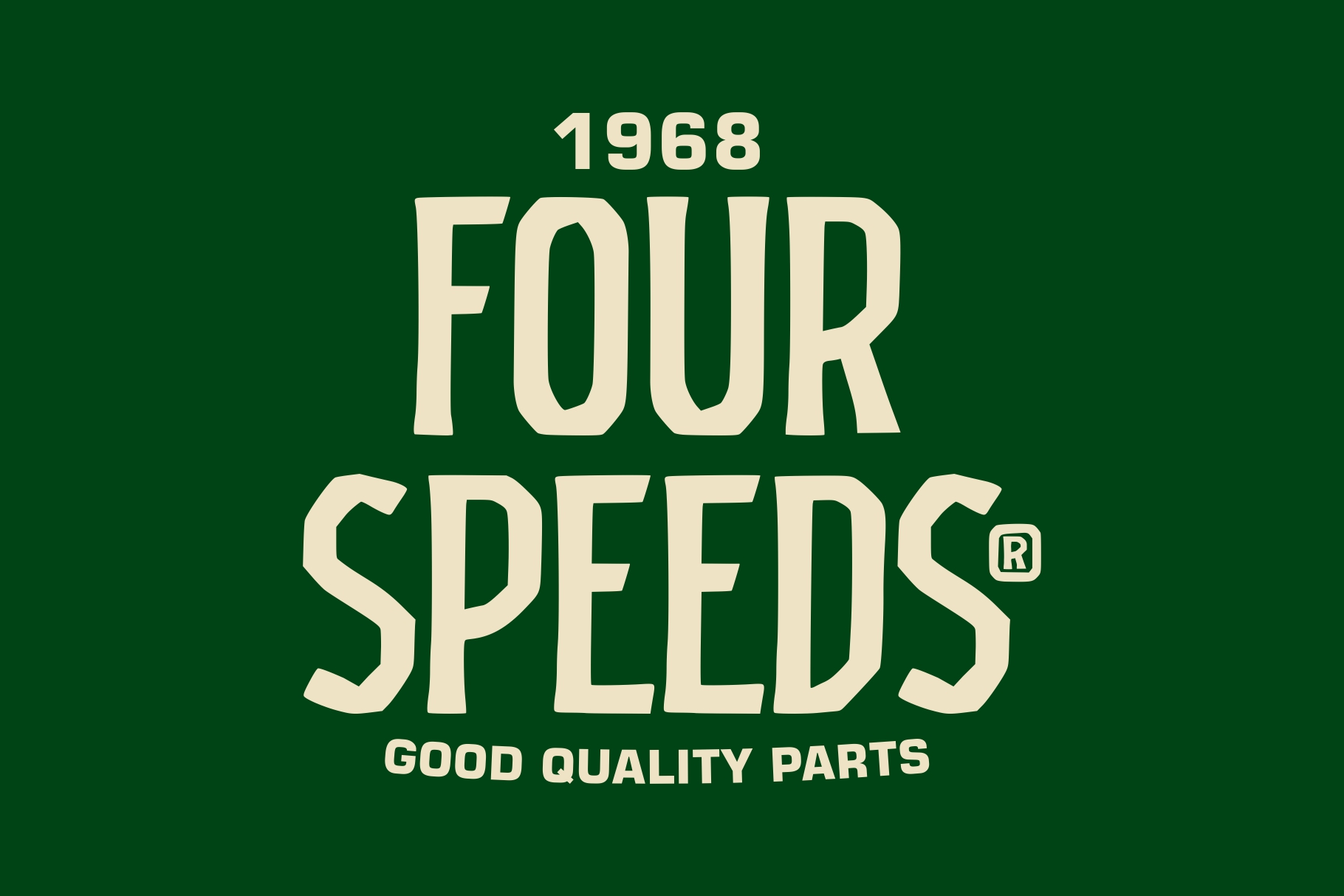 Vintage badge layout with 1968 Four Seeds logo on forest green background