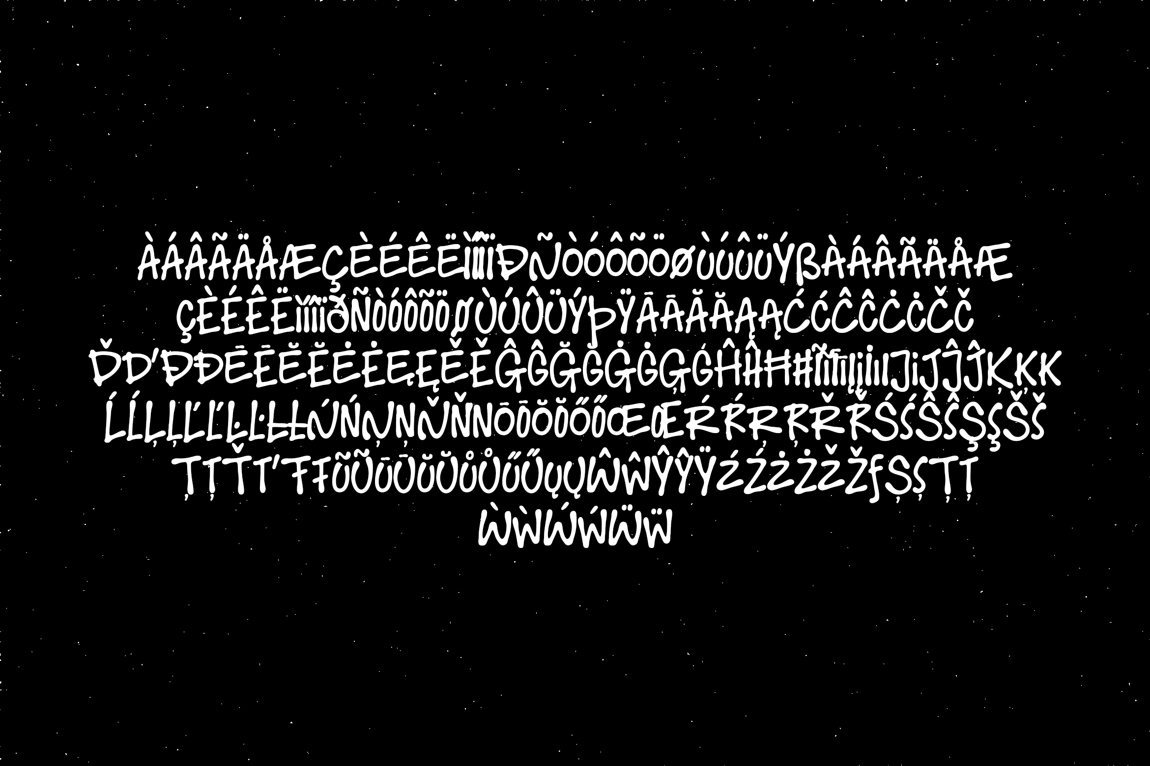 Glitchy diacritic-heavy characters displayed on starry black background