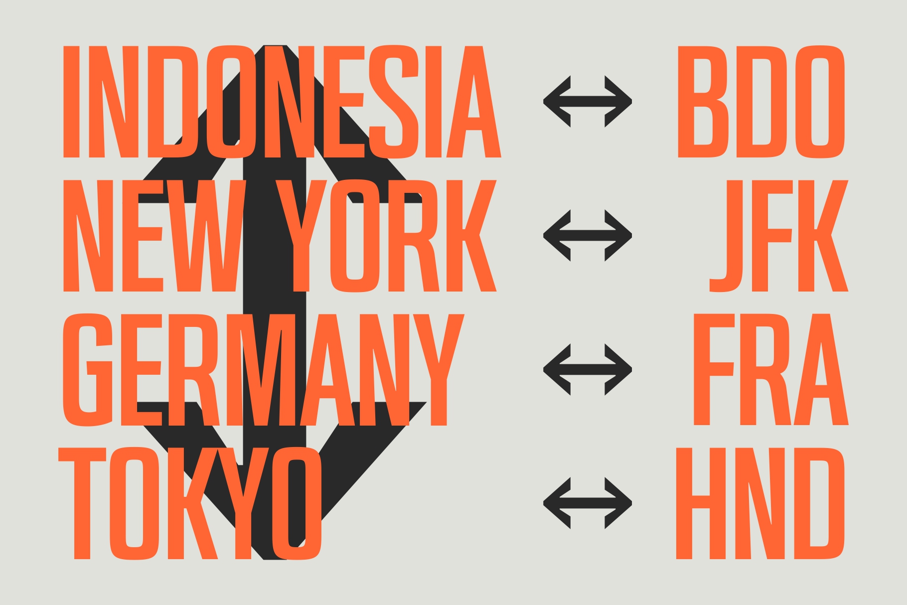 Indonesia New York Germany Tokyo mapped to airport codes with arrows