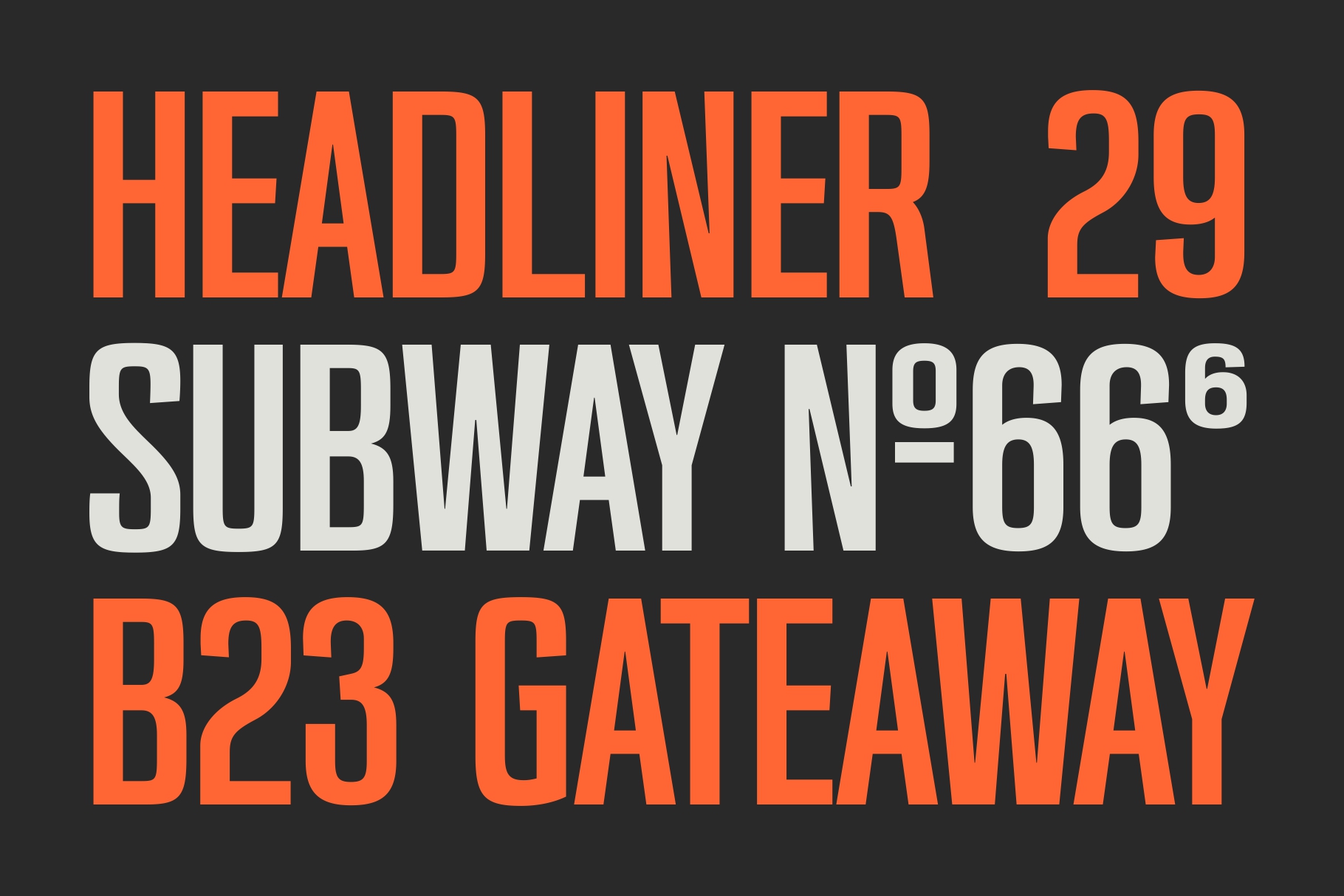 Headline 29 Subway N°66 B23 Gateaway in orange letters on dark gray
