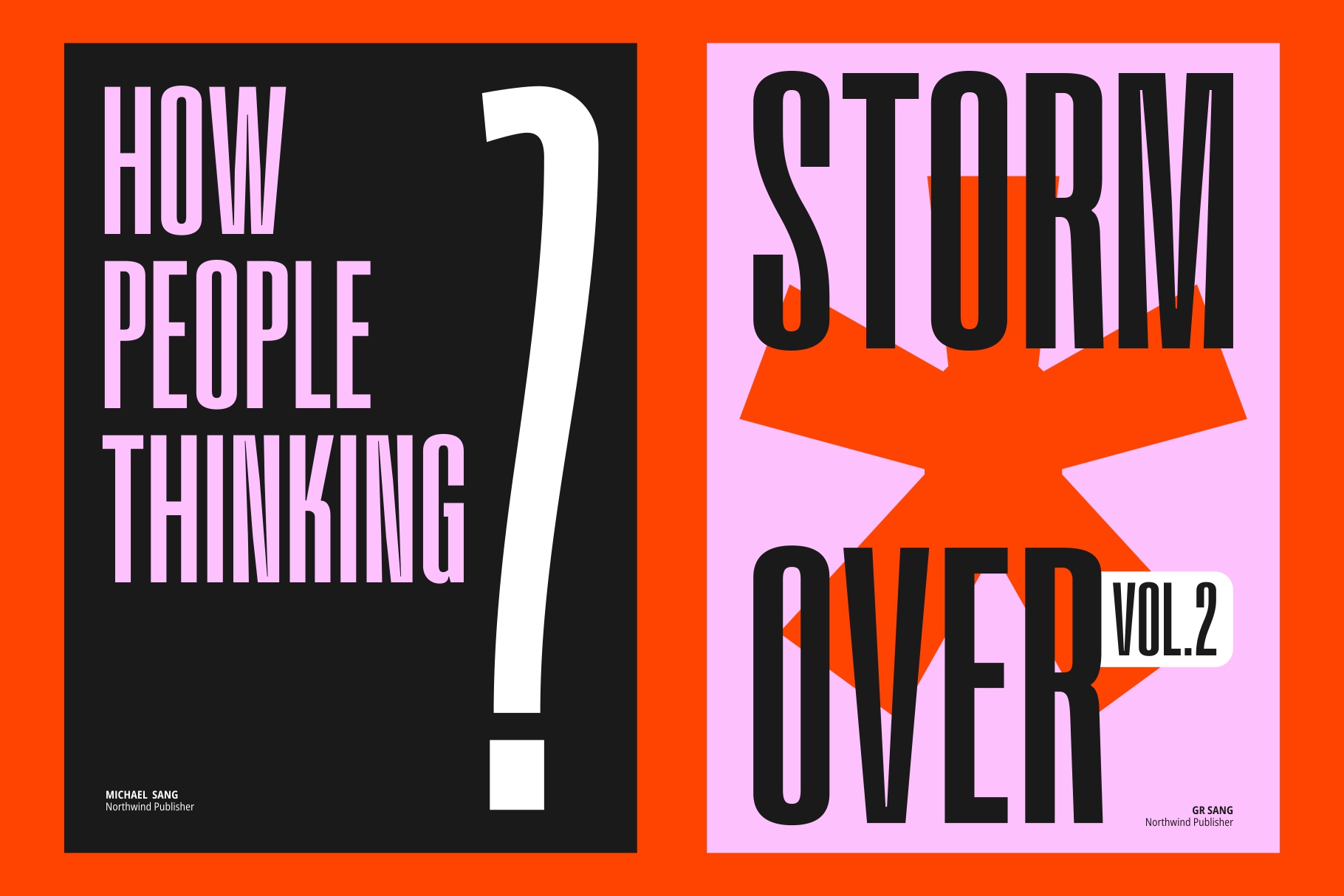 Two book covers showing How People Thinking with large numeral, Storm Over Vol.2