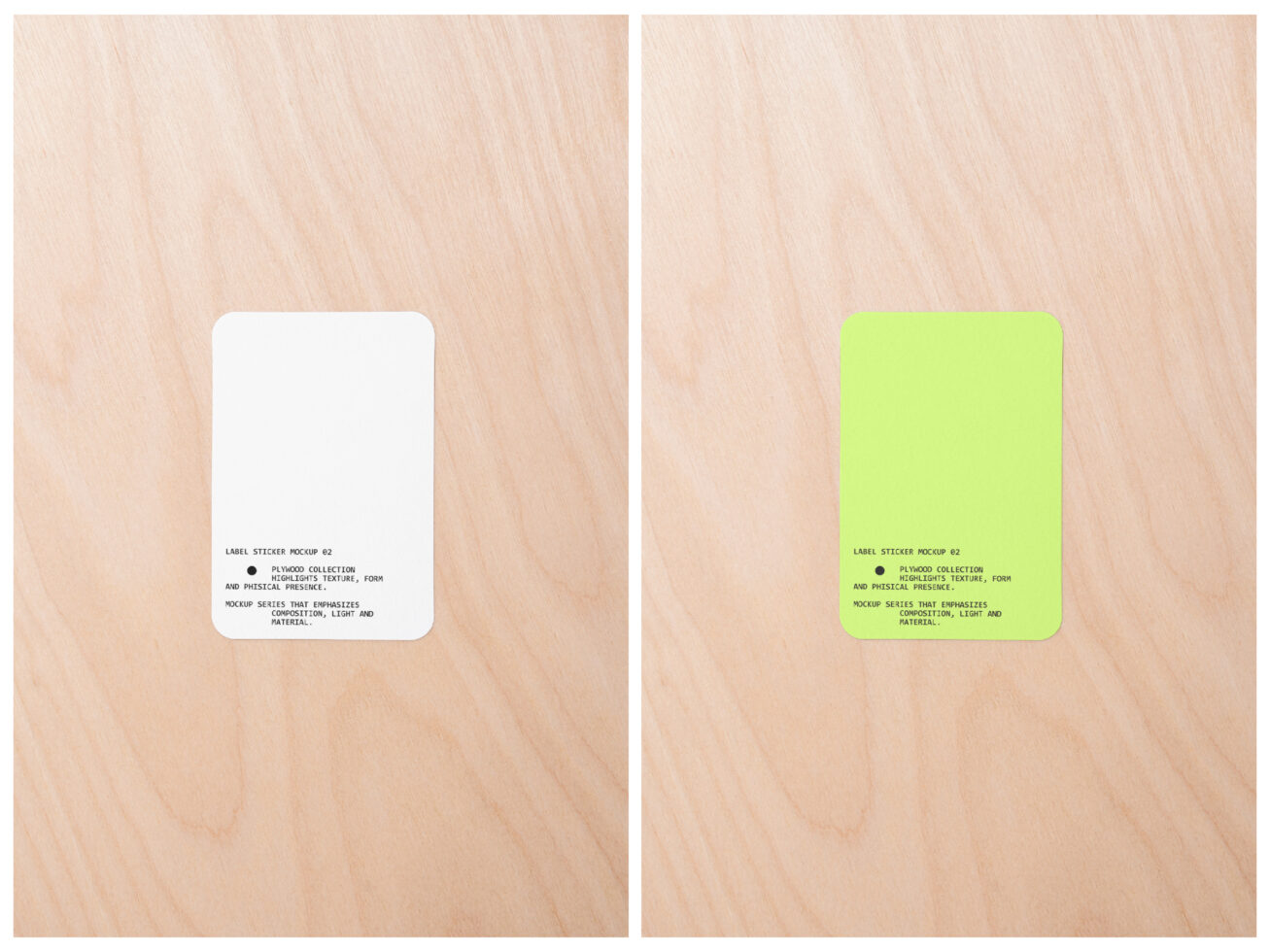 White plus neon yellow rounded square stickers on light wood surface comparison