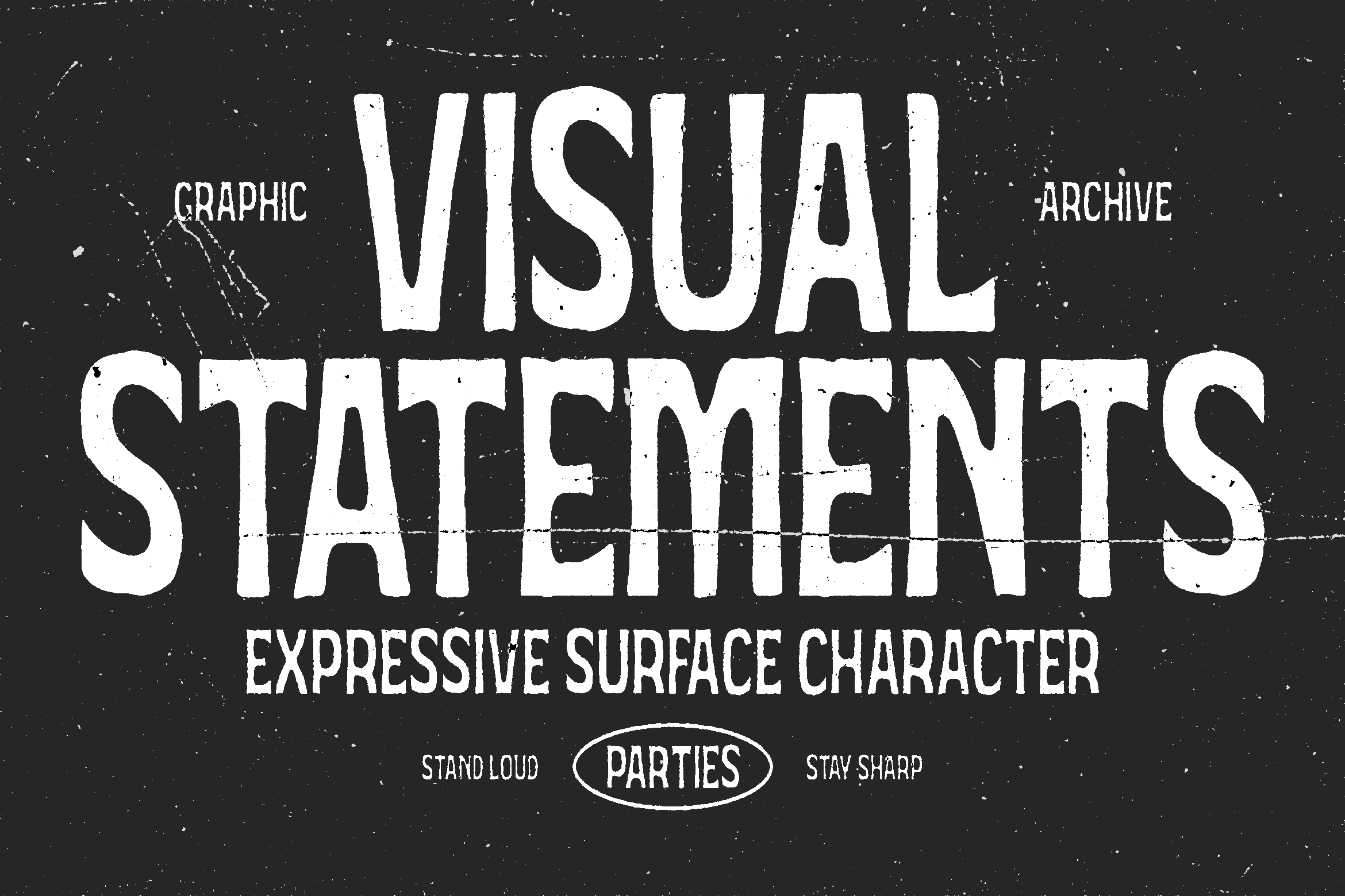 Visual Statements font with distressed texture on dark background, stand loud parties