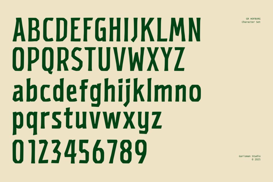 GR Hofburg font showing uppercase, lowercase, numbers character set