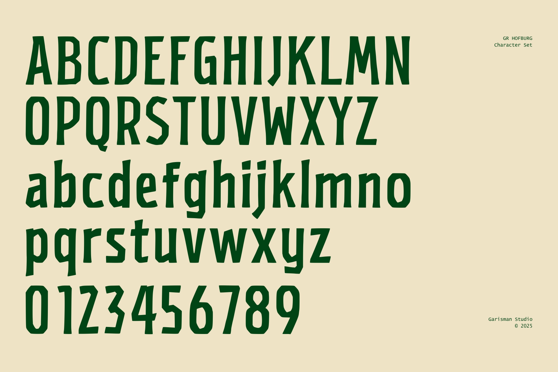 GR Hofburg font showing uppercase, lowercase, numbers character set
