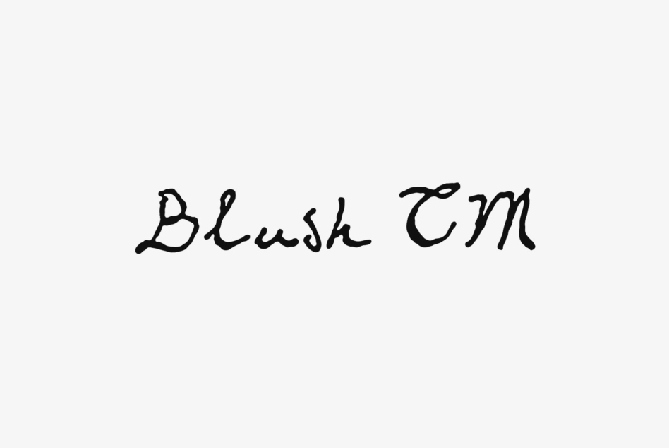 Blush CN handwritten font in black ink on light gray background