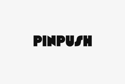 PINPUSH font specimen in bold black type centered on light gray background