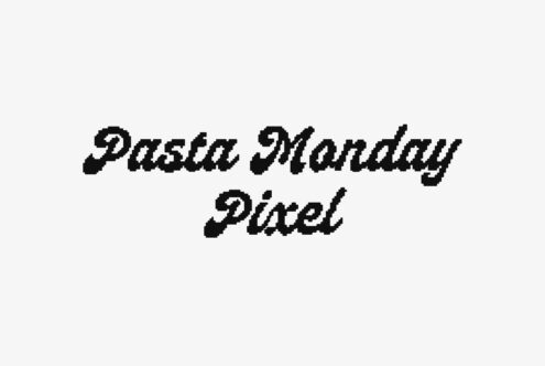 Pasta Monday Pixel font in italicized pixelated serif style