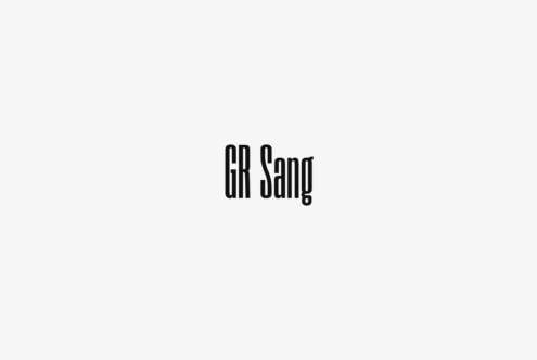 GR Sang typeface name on minimal light background, geometric letterforms