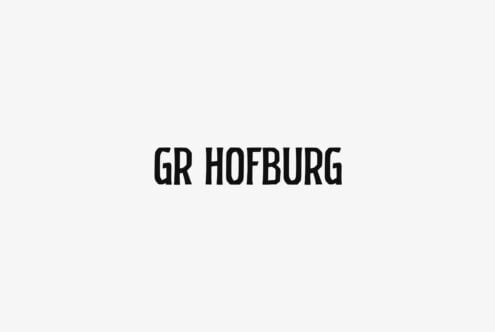 GR Hofburg sans serif font sample on light gray background centered