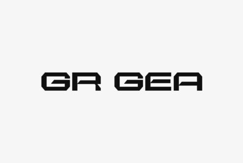 Bold geometric typeface displaying GR GEA on light background