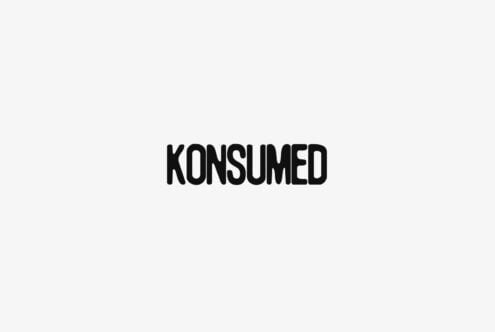 Konsumed typeface in black on light gray background, geometric sans