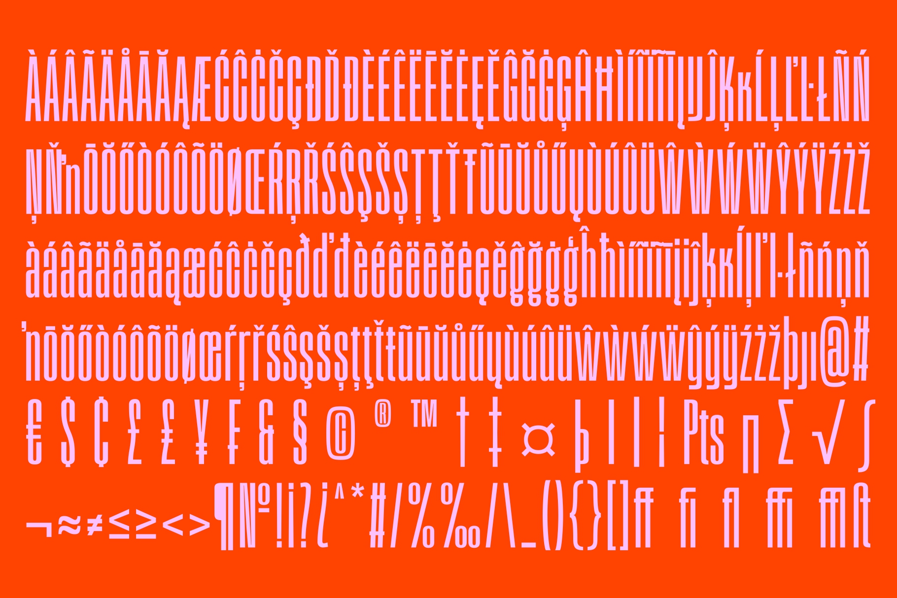 GR SANG font showing complete character set with accented letters on bright orange