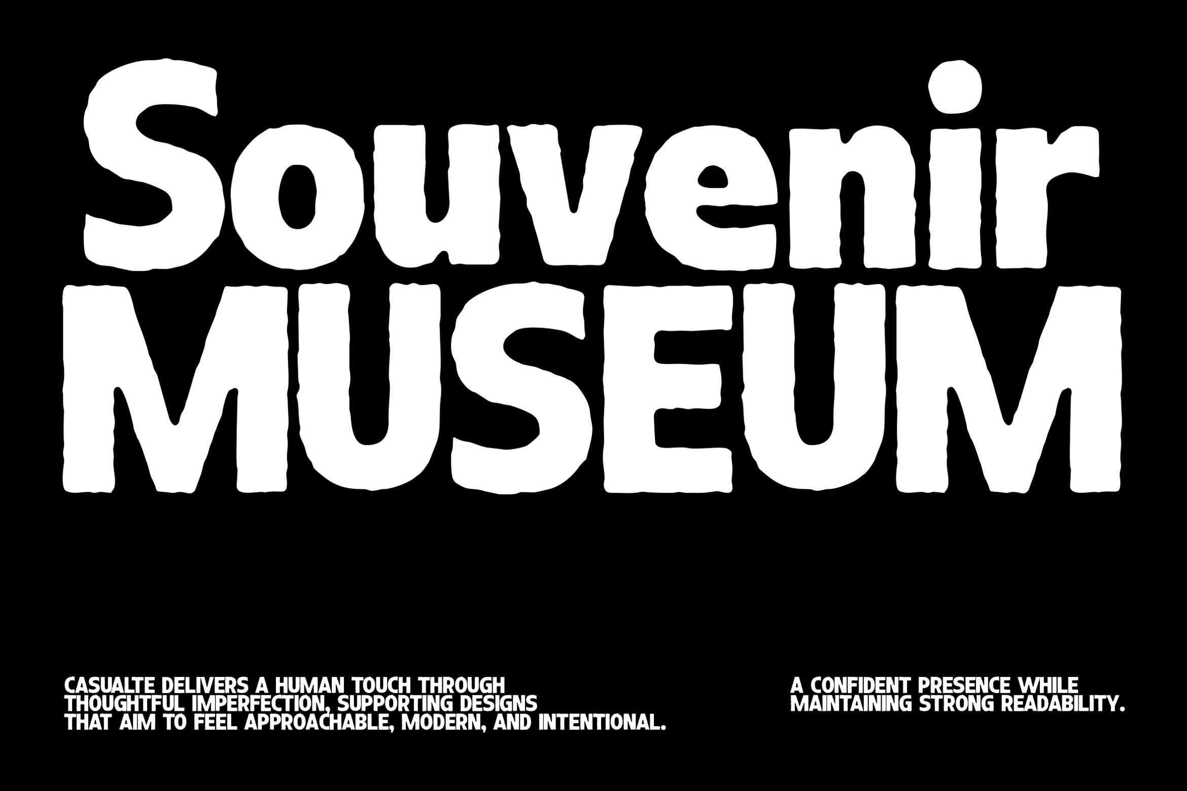 Souvenir Museum wordmark with descriptive copy below in white on black background