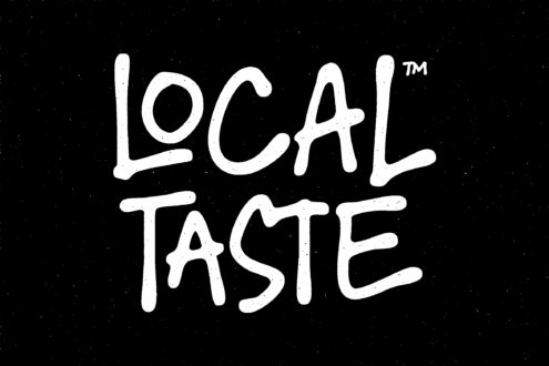 Local Taste trademark font, distressed marker-style lettering with speckled texture