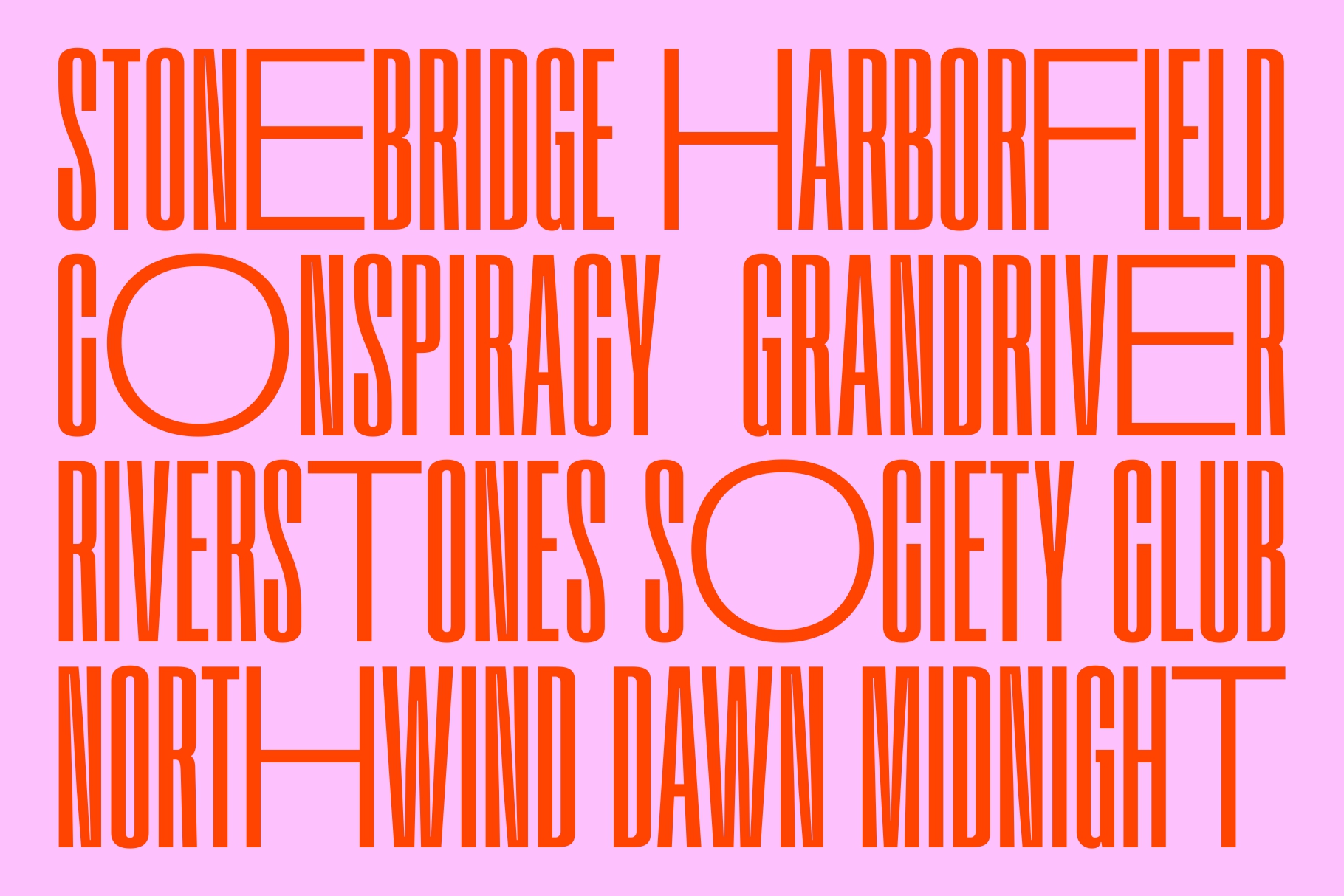 Orange text overlapping pink background describing event details