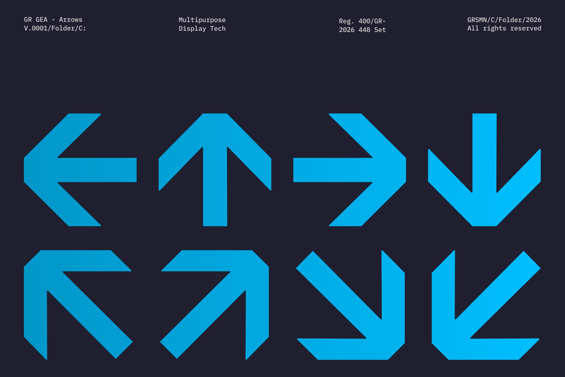 Bright cyan arrow symbols pointing left right up down on dark