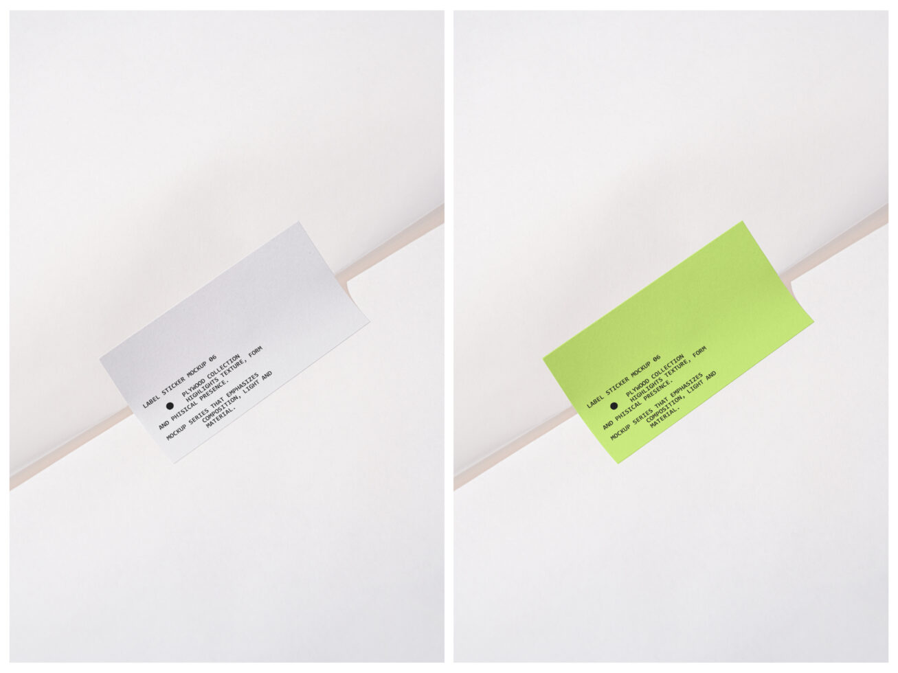 Split view of white label sticker on left, bright lime label on right against white background