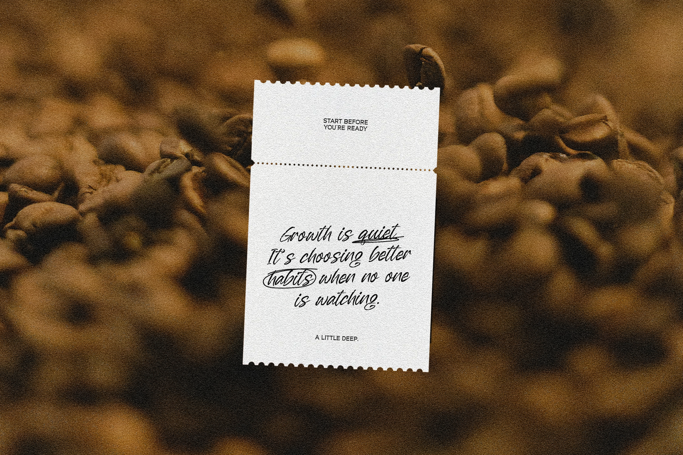 Inspirational quote on coffee beans background emphasizing growth and habits. Ideal for typography designs and motivational graphics. Perfect for designers.