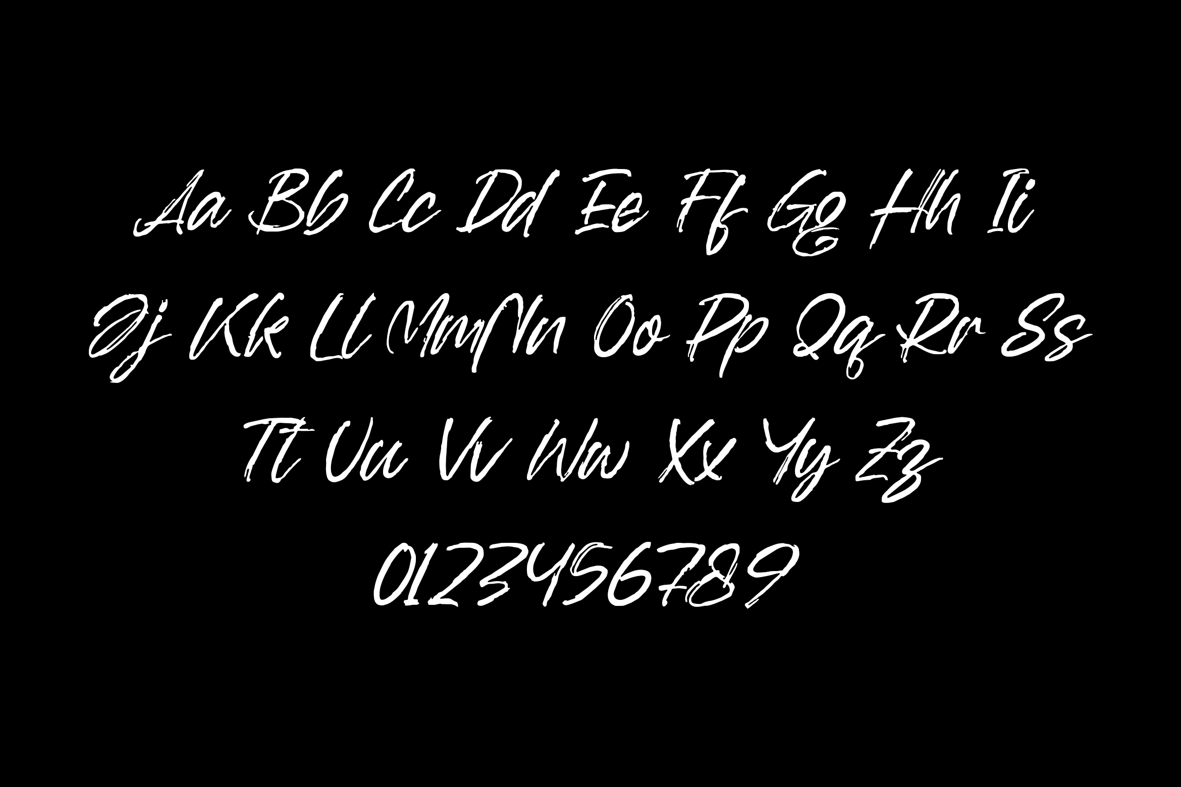 OverSlept full character set displaying uppercase, lowercase, numbers on black