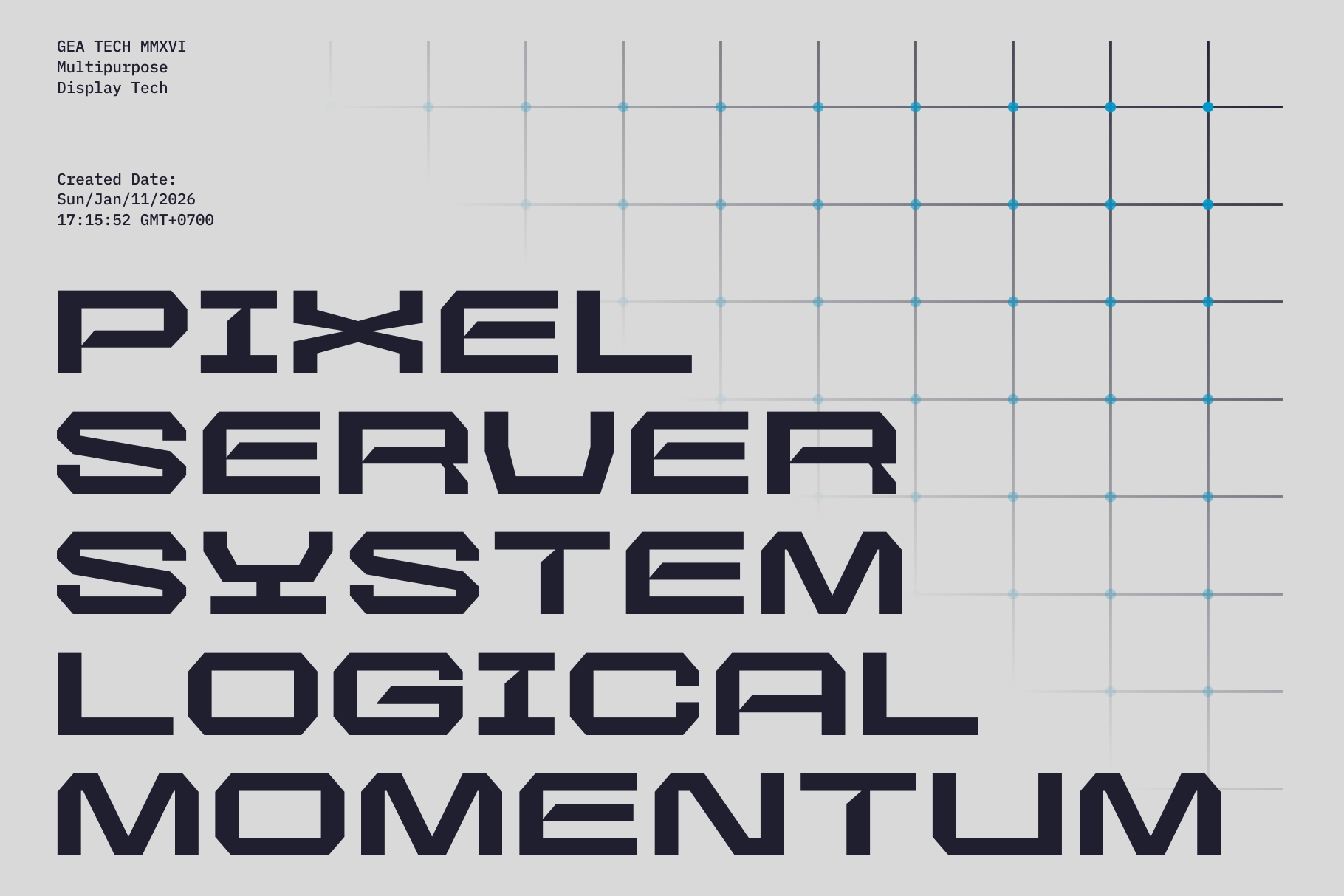 Heavy black sans serif stacked vertically with blue measurement grid