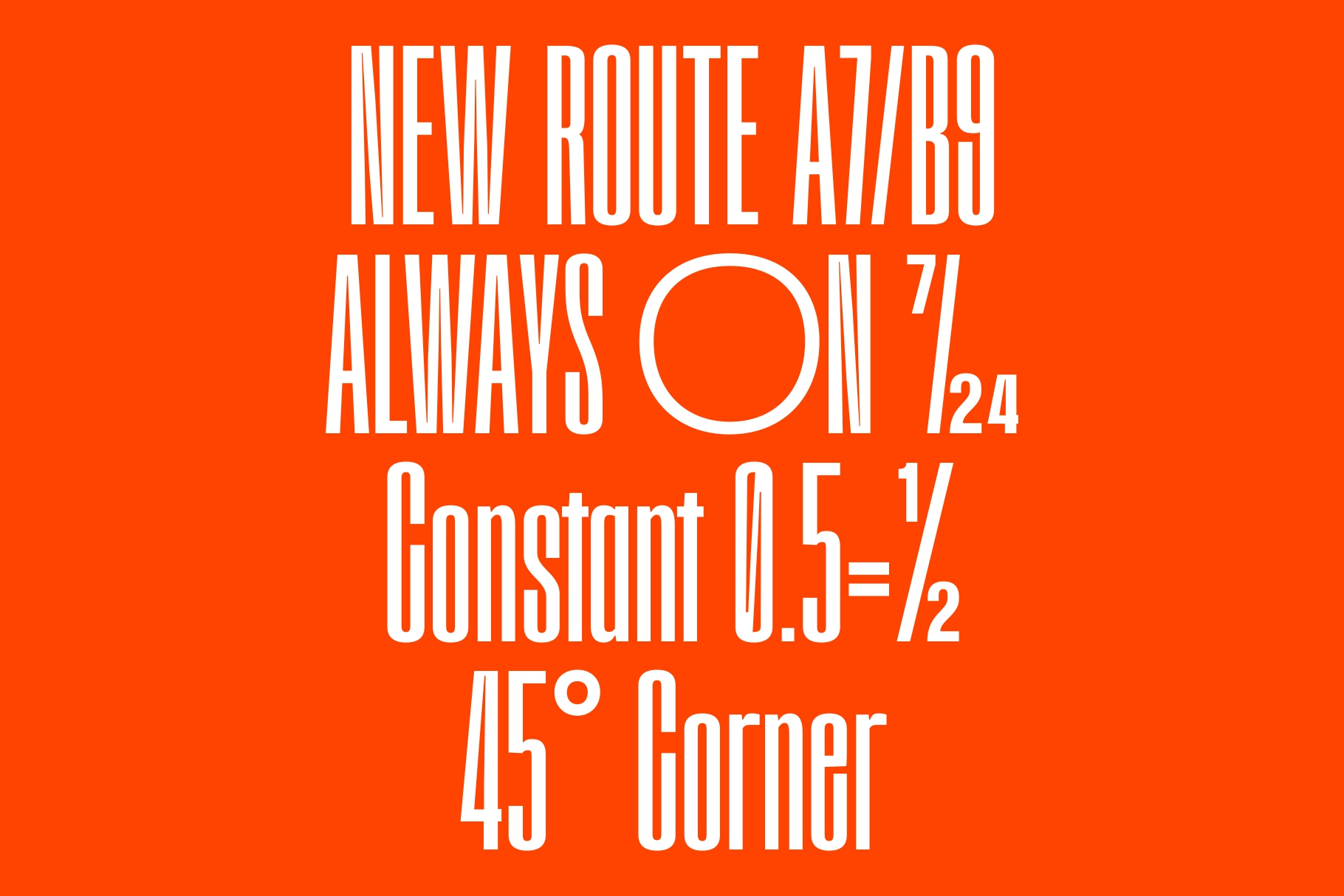 White text with route numbers mathematical symbols on orange background