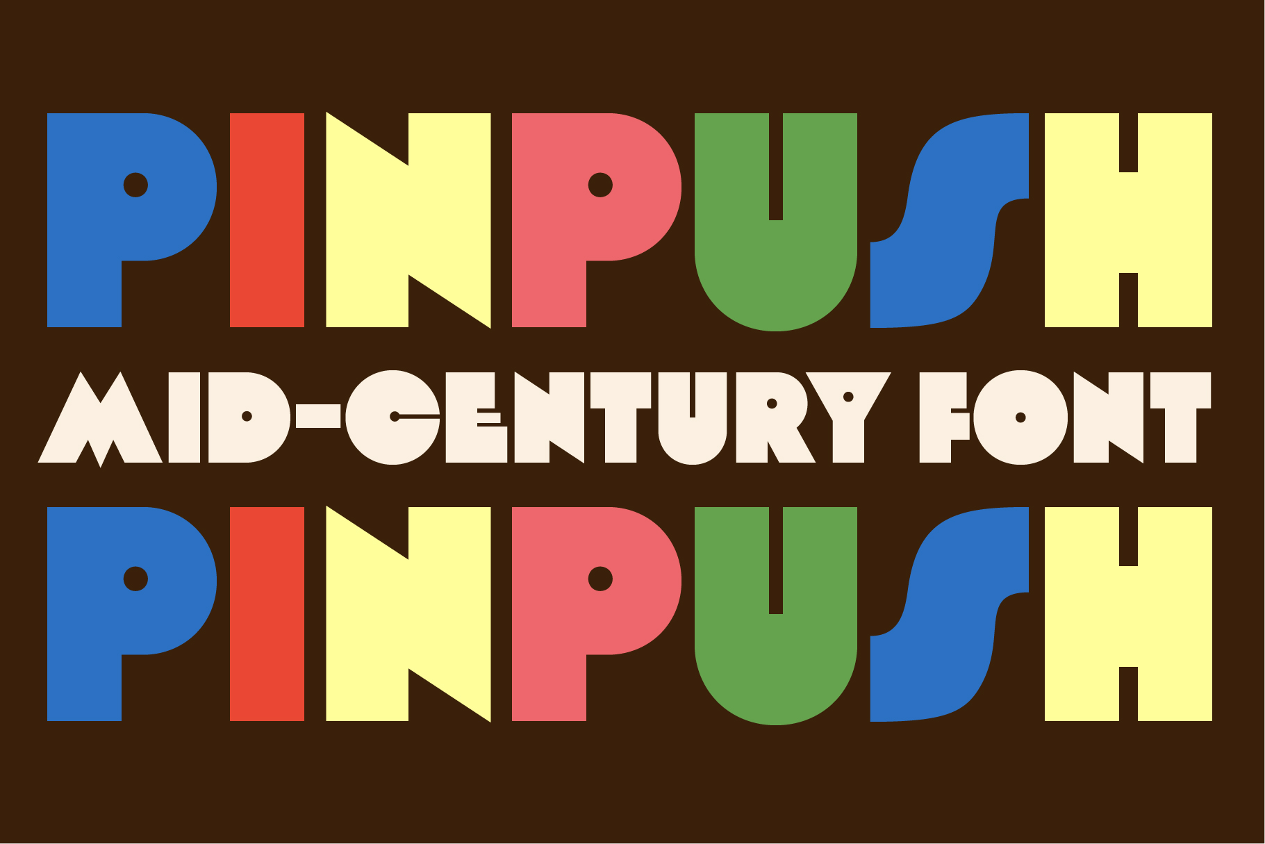 Pinpuh mid-century font with colorful geometric letter shapes