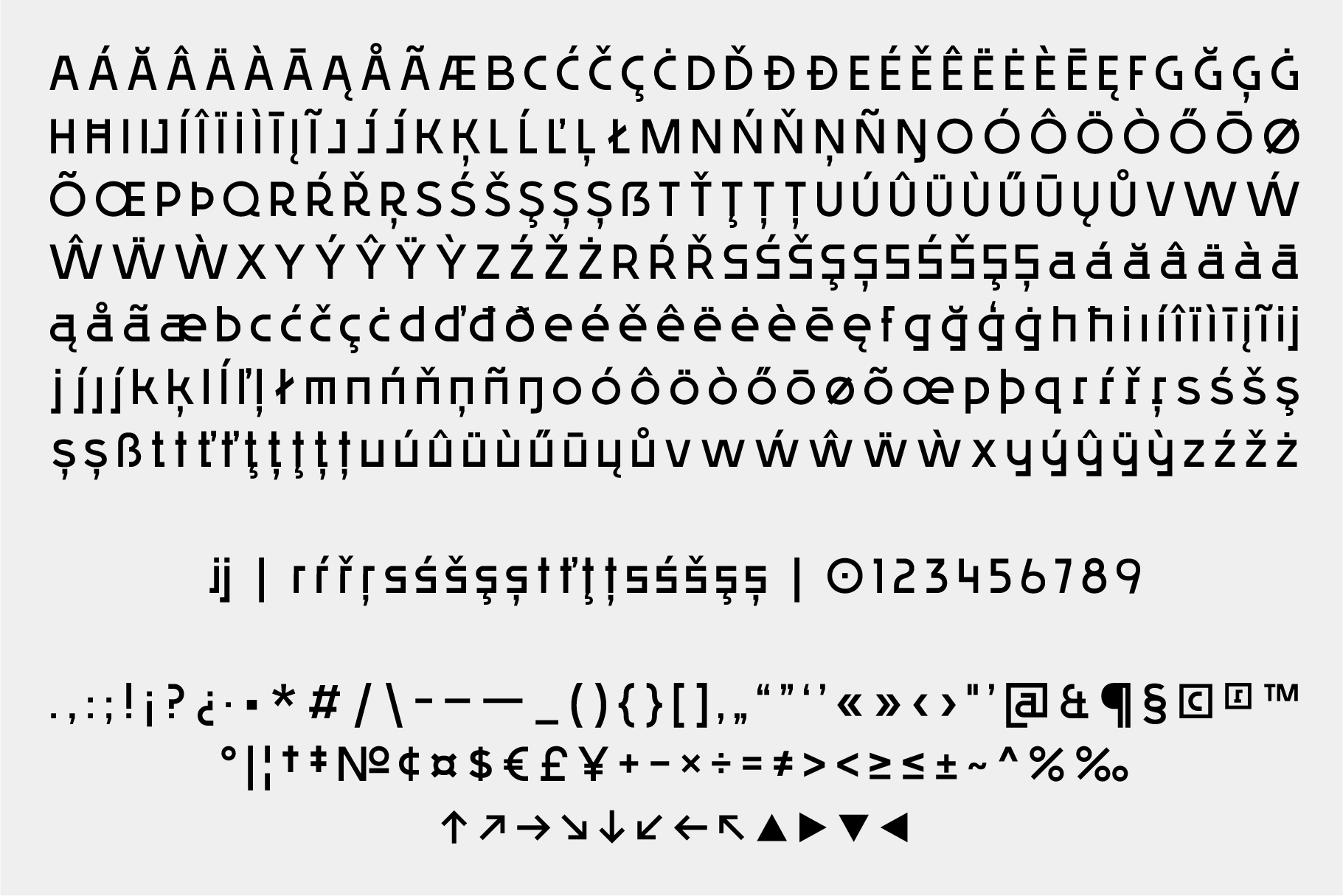 Dense character set showing diacritical marks, numbers, symbols on light background