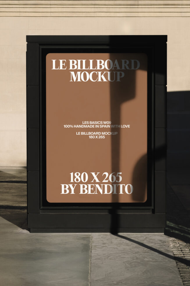 Street shelter billboard 180x265 with tan background showing mockup text, black frame
