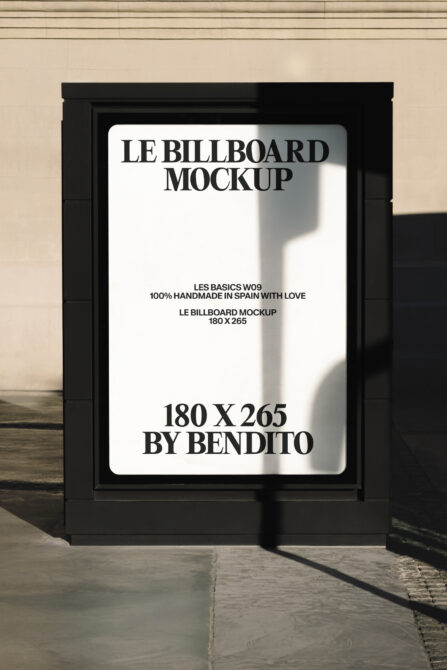 Street shelter billboard 180x265 with white background showing mockup text, black frame