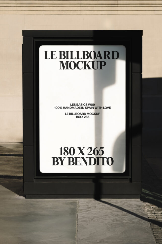 Street shelter billboard 180x265 with white background showing mockup text, black frame