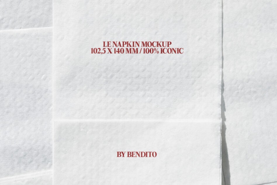 Ivory napkin mockup with burgundy text layout displayed on white surface