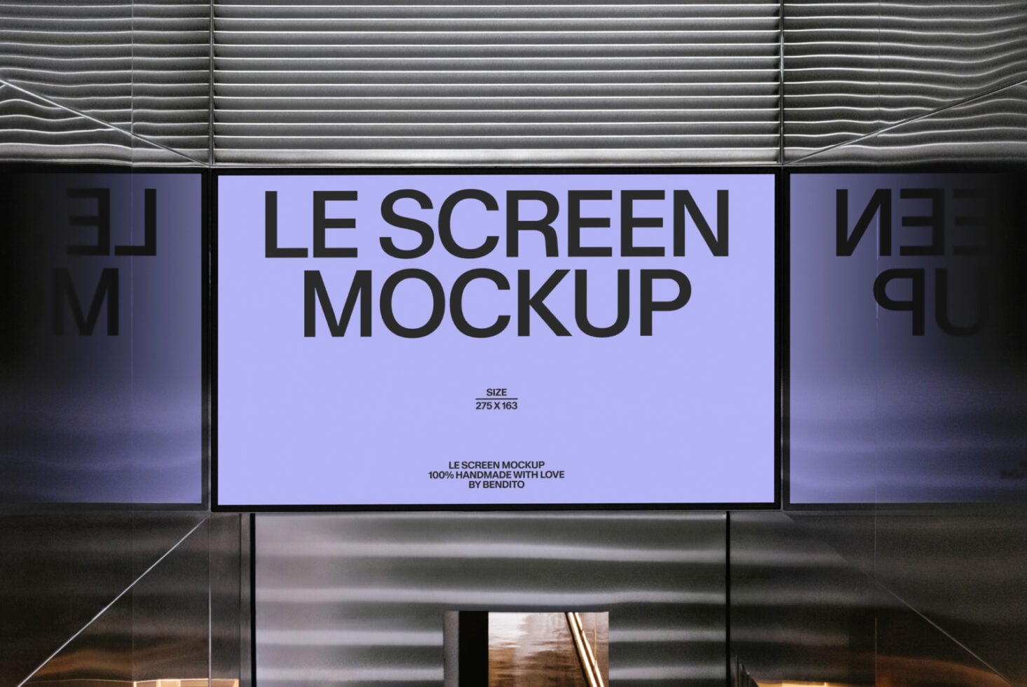 Periwinkle billboard screen in modern shopping mall architectural space