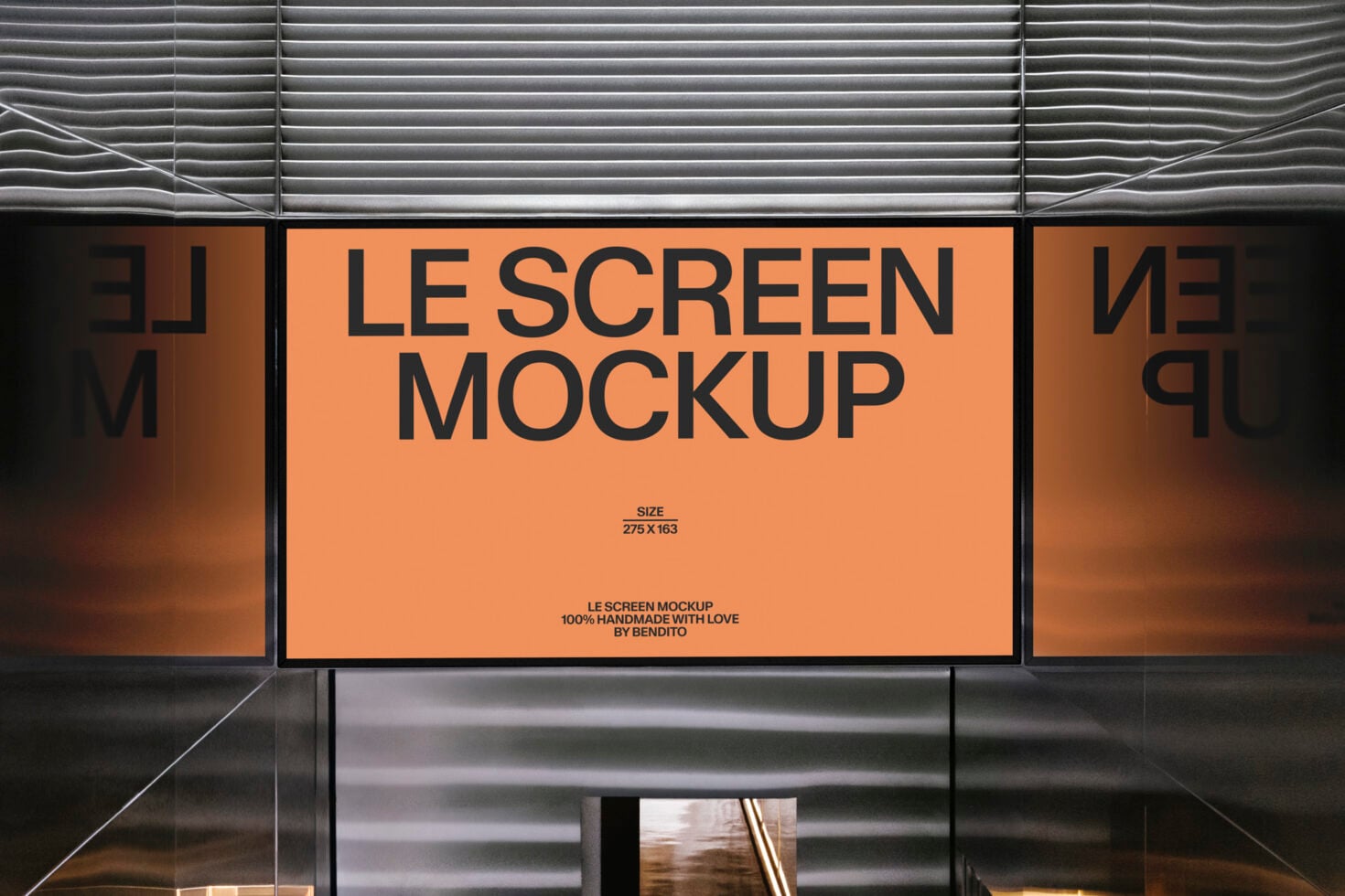 Orange screen mockup mounted in contemporary retail storefront display