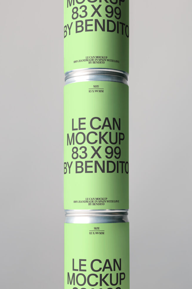 Bright neon green cylindrical can mockup stacked showing wrap design on neutral background