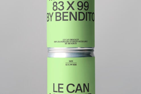 Lime green can mockup close-up showing metallic band with text detail